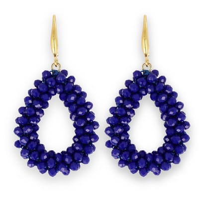 Lajetti - Druppel Oorbellen Donker Blauw Dames - Stainless Steel Beaded Earrings - Glaskralen