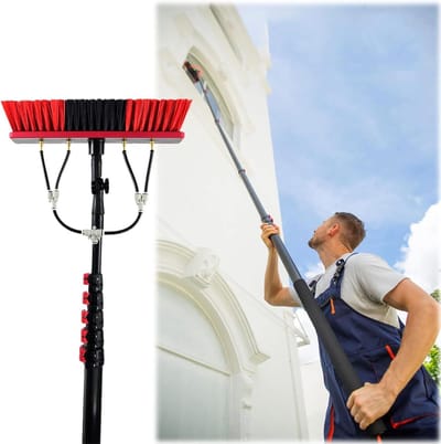 Raamreinigingsset - Telescoopstang - Hoge ramen wassen - Met watertoevoer - Tot 10.8 meter - Zilver