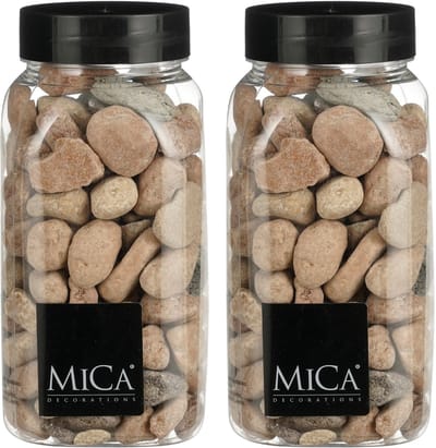 Mica Decorations decoratie stenen - 2x - groot - 650ml - roestbruin mix - hobby steentjes - sier stenen