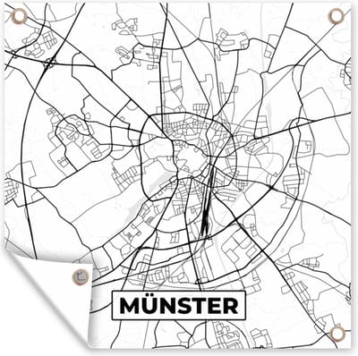 Tuin poster Münster - Kaart - Plattegrond - Stadskaart - 200x200 cm - Tuindoek