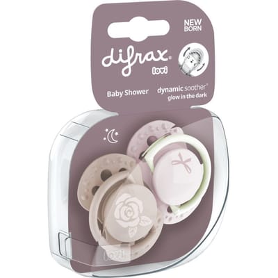 Difrax LOVI Fopspeen Dynamisch - Classy - Newborn - Lichtroze & Glow in the Dark - 2 Stuks