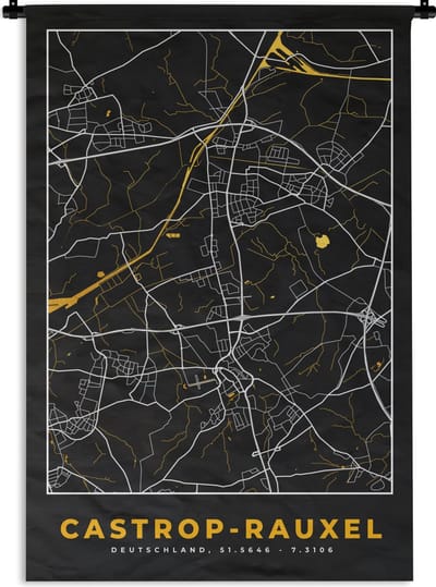 Wandkleed - Wanddoek - Castrop Rauxel – Stadskaart – Gold – Plattegrond – Stadskaart – Kaart - Duitsland - 120x180 cm - Wandtapijt