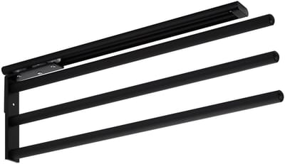 SOTECH Aluminium Handdoekhouder TED 3-armig zwart mat (450 - 730 mm, uitschuifbaar, draaibaar) telescopisch handdoekrek geschikt voor grotere handdoeken