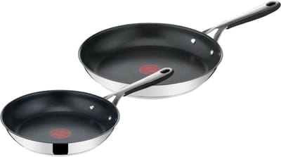 Jamie Oliver by Tefal Kitchen Essentials Pannenset - Koekenpannen - Ø24+28cm - Inductie - RVS - Siliconen Handgreep