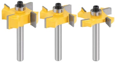 Allecto - Rabbeting Router Bit Set - Houtbewerking - 3 Stuks - 4 Vleugels - Slotting Cutter - Top Lager - Frees Tool - 1/4 Inch