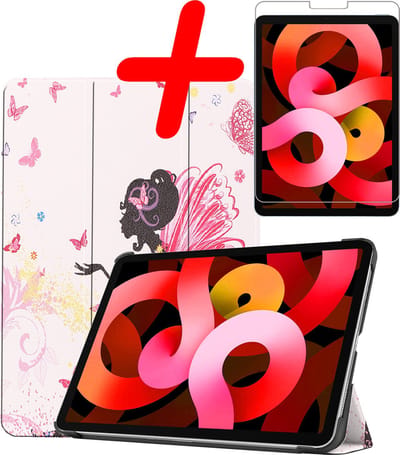 Hoesje Geschikt voor Apple iPad Air 5 (2022) - 10.9 inch - 5e Generatie - M1 - Met Screenprotector - Trifold Bookcase - Hard Cover - Hardcover Book Case - Tablet Hoes - Elfje