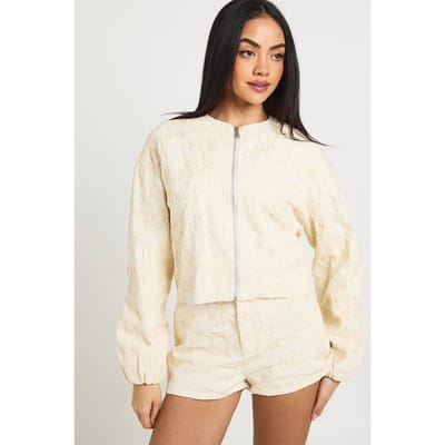 boohoo Dames Denim Mini Short Met Kanten Detail | Ecru | Maat: 6