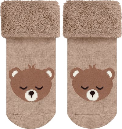 FALKE Baby Bear knuffelzacht pluche katoen babysokjes meisjes jongens beige - Maat 62-68