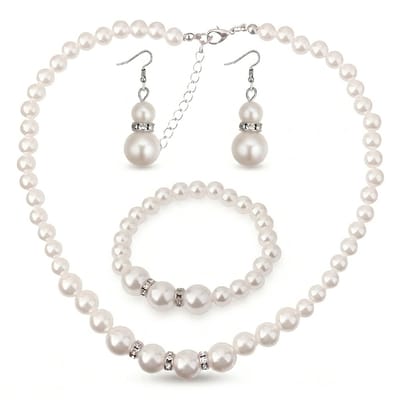 Witte parel ketting set dames sieraden set imitatie parel ketting armband en oorbellen elegante bruids sieraden klassieke kralen ketting feest accessoires