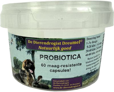 Probiotica Capsules Dierendrogist - Maagsapresistent, 60 Stuks - Ondersteuning Darmgezondheid Honden