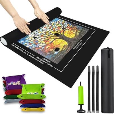 Puzzel Mat - Legpuzzel Opberger - Puzzels Opbergen - Inclusief 8 Sorteerbakjes - 116 x 67 cm - Zwart