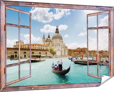 Gards Tuinposter Doorkijk Basiliek San Marco in Venetië op het Water - 180x120 cm - Tuindoek - Tuindecoratie - Wanddecoratie buiten - Tuinschilderij