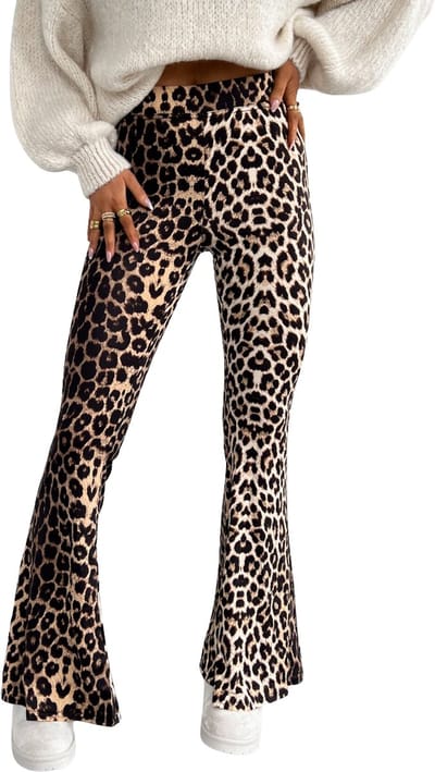 Modieuze Dames Flare Broek / Flare Pants | Fishtail Pantalon | Cheetah print - S