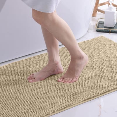 Homaxy - Badmat Antislip – Douchemat –Badmat Badkamer - Wasbare kort pluche Chenille Badmat- Voetenmat - Beige - 60x120 cm