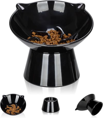 Voederbak voor katten, vertraging van het eten, interactieve voederbak, eenvoudig te reinigen, interactief labyrint design, verhoogde voerbakken voor katten en kleine honden, zwart