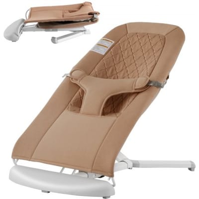 VEVOR Baby Bouncer, wipstoel voor baby's van 0-9 maanden, schommelstoel voor pasgeborenen met 2 ligstanden en 3-puntsgordel, babyschommel met draagtas voor binnen en buiten, 651x410x600mm, kameel