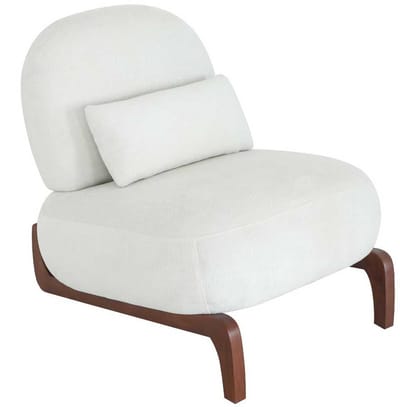 Witte velvet fauteuil - Moderne accentstoel - Armloze leesstoel - Zacht kussen - Massief houten poten - Woonkamer - 77x72,5x33cm - Wit