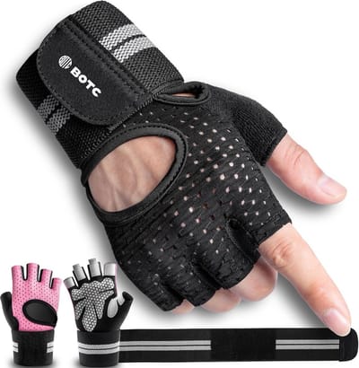 BOTC Fitness Handschoenen - Gevoerde gewichthefhandschoenen met polsbandage - Volledige handpalmbescherming - XL - Zwart