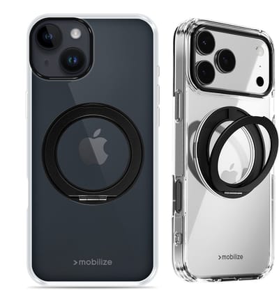 Mobilize Hoesje geschikt voor Apple iPhone 13 MagSafe Telefoonhoesje Hardcase | Mobilize 360 Rotating Ring Backcover met Ringhouder | Geschikt voor MagSafe | Geschikt voor Draadloos Opladen met Magnetische Ring | Geschikt voor MagSafe Case - Zwart