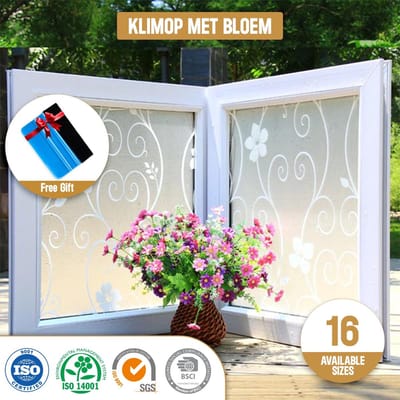 ZIA’S & CO-Raamfolie HR++45x300cm-Zonwerend & Isolerend-Anti inkijk-Statisch-Klimop met bloem-Inclusief Rakel