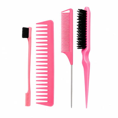 Haar in Stijl® 4-delig Haarstyling Set Roze - Edge Brush - Toupeerborstel - Wide Comb