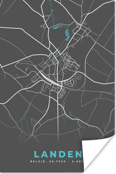 Poster Stadskaart – Grijs - Kaart – Landen – België – Plattegrond - 120x180 cm XXL