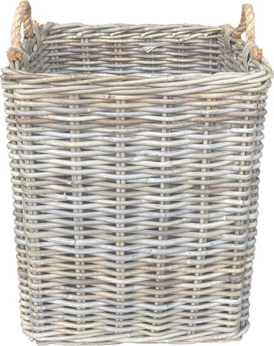 Sweet Living Hoge Rieten Opbergmand - 45x45xH53 cm - Jute handvat - Houtmand - Lectuurmand