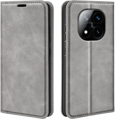 MobyDefend Hoesje - Geschikt voor Xiaomi Redmi Note 14 Pro Plus - Luxe Wallet Bookcase (Magnetische Sluiting) - Grijs