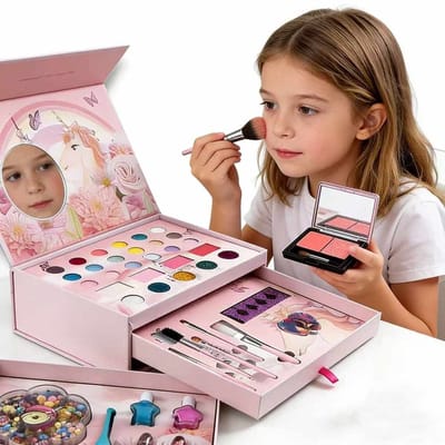Meedeer 3 In 1 Make-upset voor kinderen-kinder make up meisje-make up kinderen set meisjes-veilige en niet-giftige cosmetica-speelgoedset, meisjes, kerstcadeau, verjaardag, 4,5,6,7...12 jaar