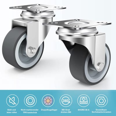12 stuks Transportwielen - zwenkwielen meubelwielen zware belastingswielen - 50 mm diameter - 40 kg per rol