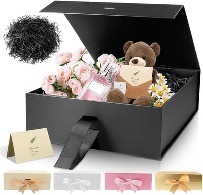 luxe grote magnetische geschenkdoos, 22 x 16,5 x 8 cm, verpakkingsdoos met band, versnipperd papier, wenskaart, feestgeschenkdoos, bruiloft, verjaardag en moederdaggeschenken