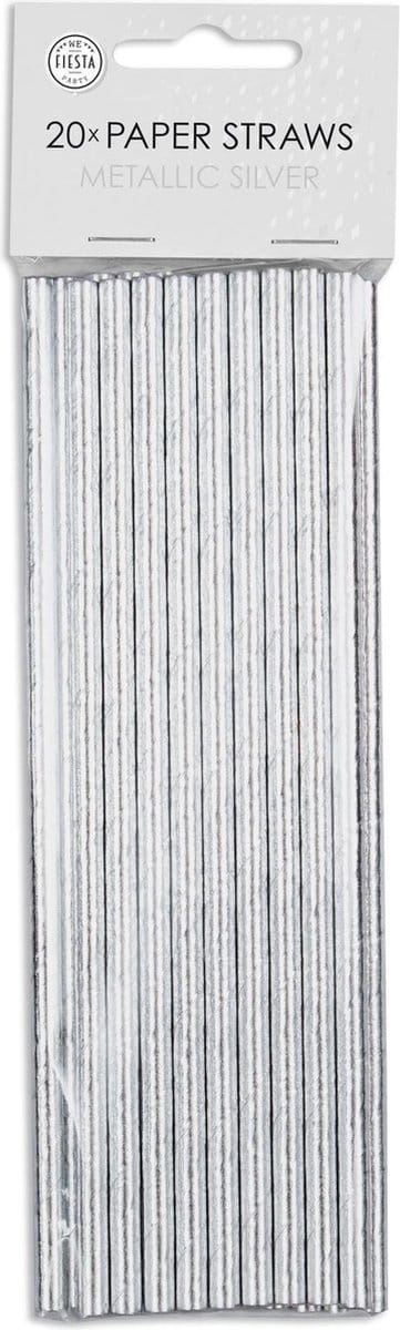 Papieren rietjes metallic zilver 20 stuks