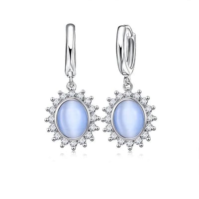 Aramat Jewels | Oorringen | Glanzende Zilveren Kattenoog Oorringen | Licht Blauw | |12mm | Zilver | Volwassenen | Verkleurd niet