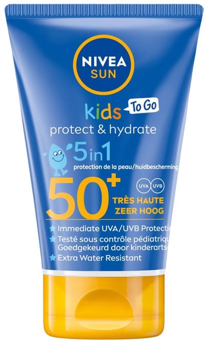 NIVEA SUN Kids Protect & Hydrate To Go Pocket Size Zonnebrand Melk - SPF 50+ - Zeer Waterbestendig - Mini Zonnebrandcreme - 50 ml