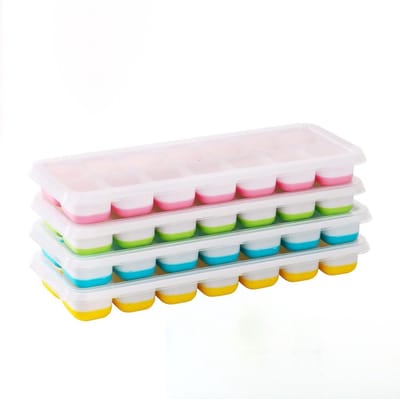 4-pack vierkante ijsblokjesvorm met deksel - ijsblokjes eenvoudig te verwijderen - stapelbaar - herbruikbaar - geschikt dranken - roze + groen + blauw + geel -19*7.5*2.5cm