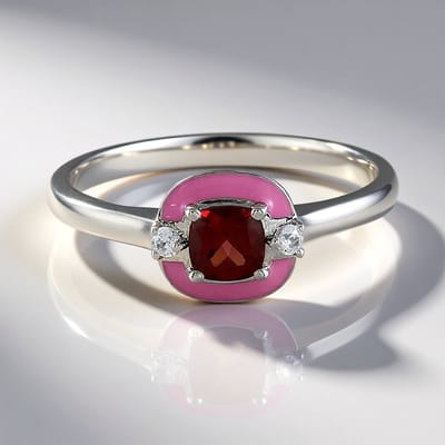 Cavill - Zilveren ring - 925 Sterling zilver geplatineerd - Mozambique granaat 0 58 ct - Tanzania zirkonia 0 093 ct - elegante sieraden dames