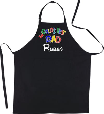 Mijncadeautje - Schort - World's Best Dad - voornaam -mooie en exclusieve keuken- of barbecueschort - 100% katoen - zwart