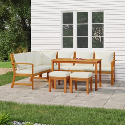 vidaXL - 7-delige - Tuinset - met - kussens - massief - acaciahout