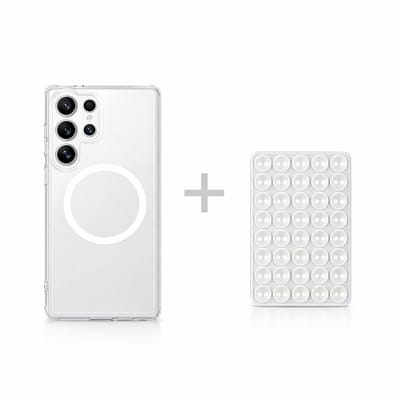 MagSafe Compatible Hoesje voor Samsung Galaxy S24 Ultra met Telefoonhouder Dubbelzijdig 40 Zuignapjes zoals Octobuddy – Wit Telefoonhouder Shockproof Hoesje