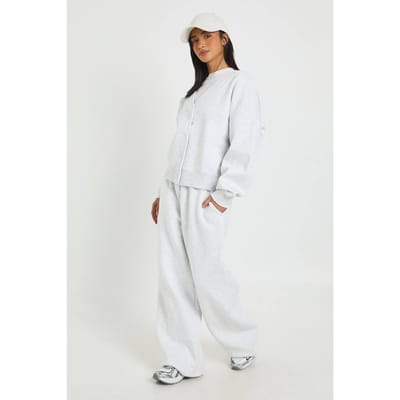 boohoo Dames Petite Vest met Knopen Cardigan Sweatshirt en Rechte Pijp Joggingbroek Trainingspak | Ash Grey | Maat: XS