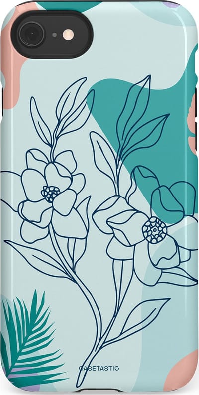 Casetastic Hoesje Geschikt voor Apple iPhone 7/8/SE - Stijlvolle Beschermende Duo-layer Case - Zeegroen Bloemenfestijn