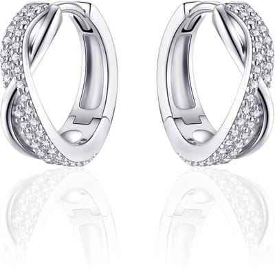 Jewels Inc. - Oorbellen - Oorringen Gekruist gezet met Zirkonia - 18mmØ x 6mm - Gerhodineerd Zilver 925