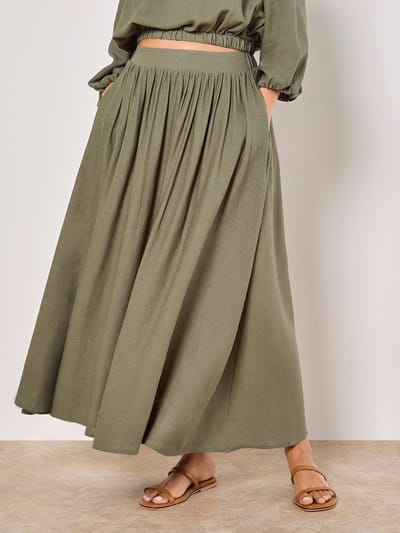 Linnenmix geplooide midi-rok