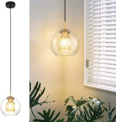 NETTLIFE Hanglamp Glas - 1-Lichts - E27 Fitting - Zwart Goud - rond - Metaal -Modern Eetkamerlamp - voor Keuken | Woonkamer | Slaapkamer | Eettafel - zonder Lamp