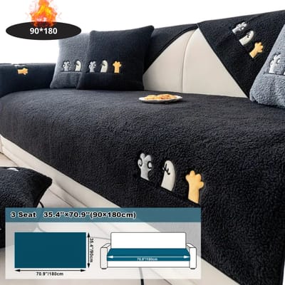 Livano Bankhoes - Bankbeschermer - Stretch - Sofa Cover - Pluche - Zwart - 3 Zits 90x180