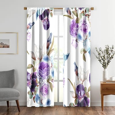 Rideaux Stores Impression Fleurs Feuilles de Palmier Classiques Parfaits pour Salon Chambre d'Enfant Salle de Bain Cuisine Bureau Porte Décoration de Maison W65X60H(cm)X2Pcs&Hook