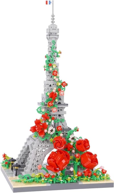 LULUFUN Bouwsteenset, Eiffeltoren met roos, beroemd architectuurmodel, bouwpakket verzamelbare modelsets, speelgoed geschenken voor kinderen en volwassenen 2551 stuks
