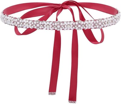 Elegante parel en kristallen trouwriem met rode rhinestones voor bruid en bruidsmeisje, One Size, Accessoire voor bruiloft en prom