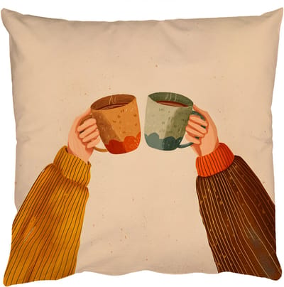 Sierkussens - Kussentjes Woonkamer - 50x50 cm - Illustratie - Mokken - Proosten - Bruin