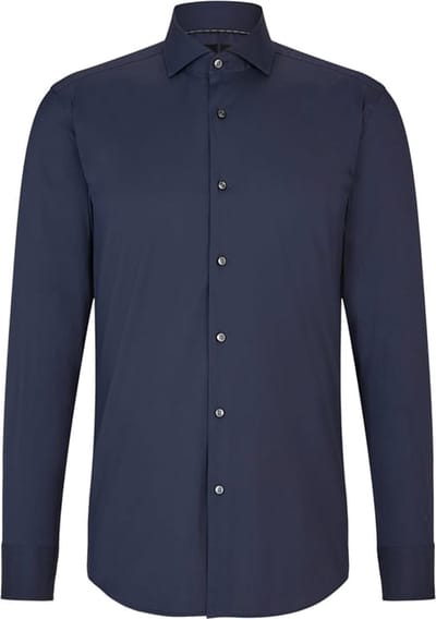 BOSS Hank slim fit overhemd - popeline - blauw - Strijkvriendelijk - Boordmaat: 46